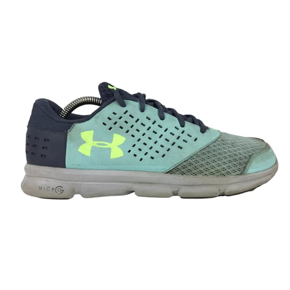 Under Armour Unisex Kids Teal Yellow Micro G Rave Running Shoes‎ Size US 7Y